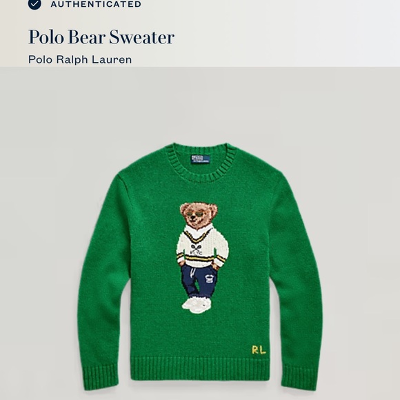 Polo Ralph Lauren Polo Bear Tennis Sweater Men’s Large Green Iconic Knit N - Picture 6 of 11